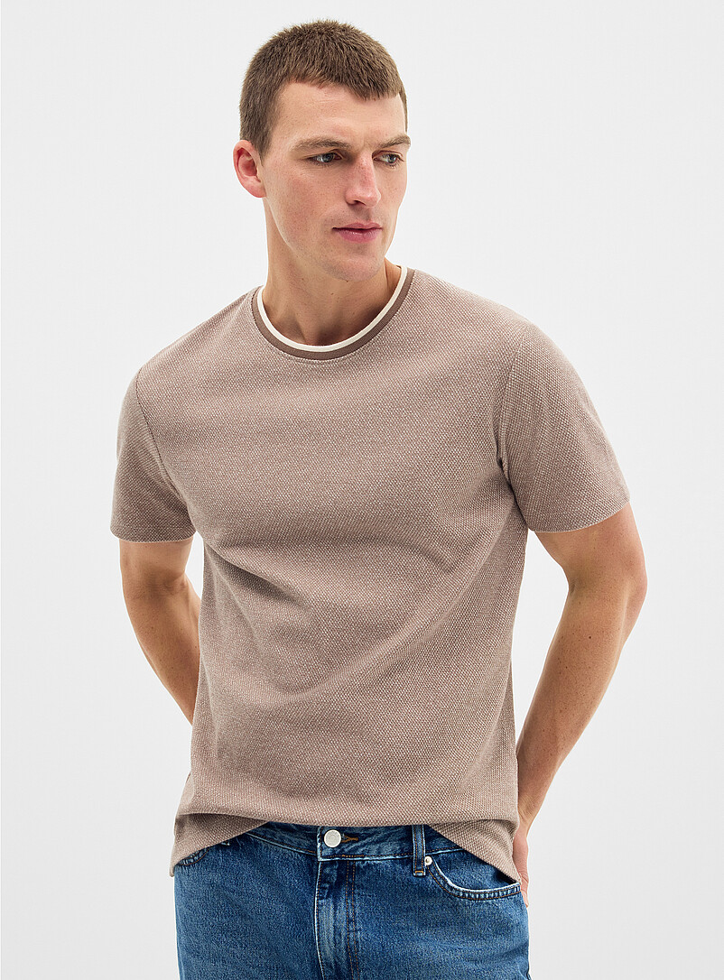 Le 31 Baby Blue Semi-plain textured knit T-shirt for men