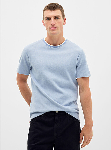 Le 31 Baby Blue Semi-plain textured knit T-shirt for men