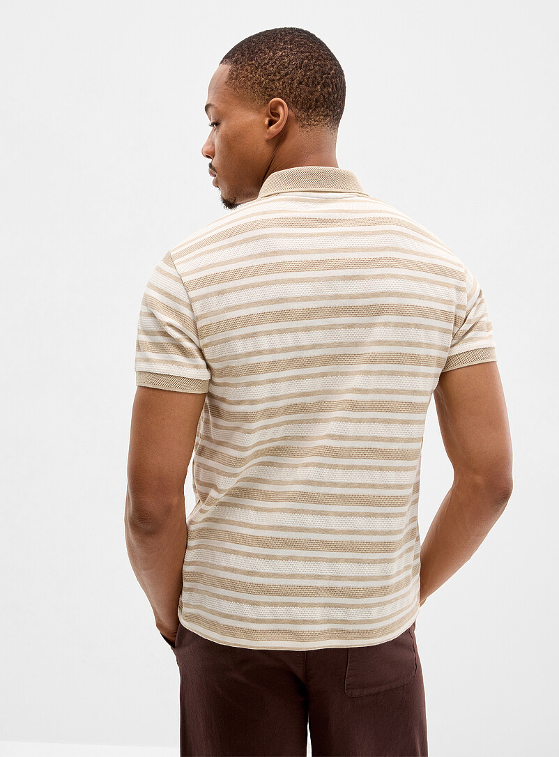 Le 31 Sand Piqu&eacute; stripe polo for men