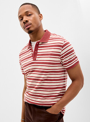Le 31: Le polo rayures piqu&eacute;es Saumon - Corail pour homme