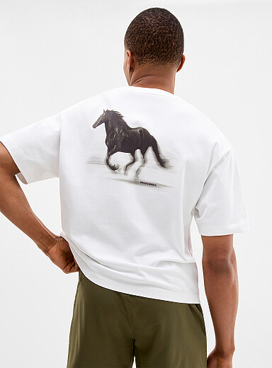 I.FIV5 White Pure cotton printed boxy tee for men