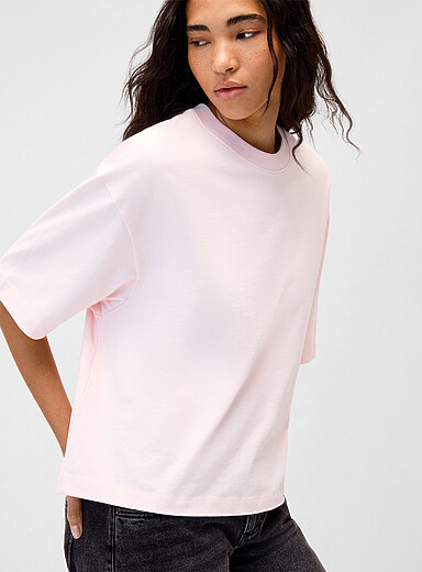 Twik: Le t-shirt carr&eacute; ample uni coton bio Rose pour femme