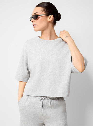 I.FIV5 Grey Pure cotton boxy T-shirt for women