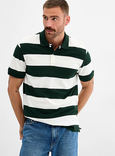Le 31: Le polo piqu&eacute; rayures club <b>Coupe standard</b> Vert pour homme