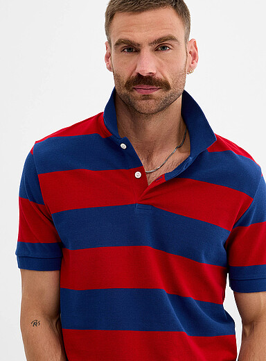 Le 31: Le polo piqu&eacute; rayures club <b>Coupe standard</b> Bleu royal - Saphir pour homme