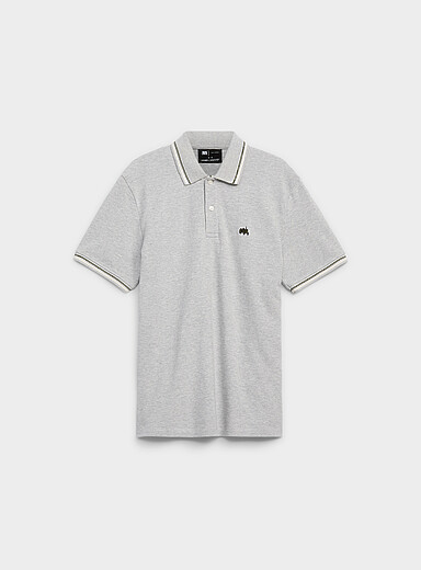 Le 31: Le polo piqu&eacute; motif brod&eacute; Gris pour homme