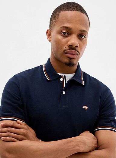 Le 31 Navy/Midnight Blue Embroidered pattern piqu&eacute; polo for men