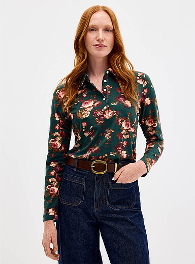 Contemporaine: Le polo &agrave; motif coton bio Vert pour femme