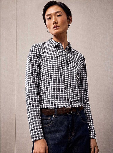 Contemporaine: Le polo &agrave; motif coton bio Bleu &agrave; motifs pour femme