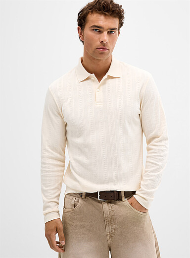 Jacquard stripe pointelle polo
