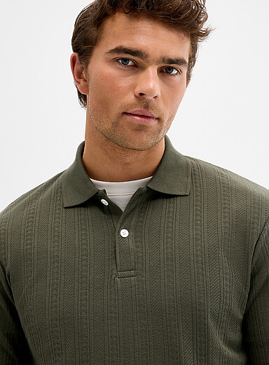 Jacquard stripe pointelle polo