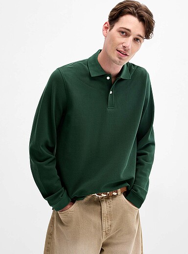 Le polo maille piqu&eacute;e manches longues