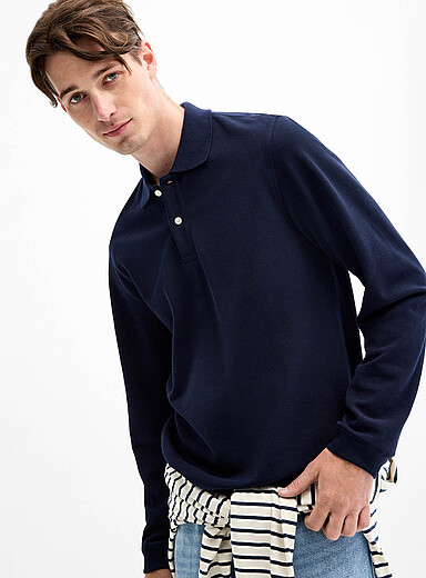 Long-sleeve piqu&eacute; knit polo