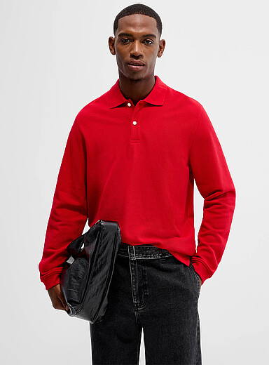 Le 31 Red Long-sleeve piqu&eacute; knit polo for men