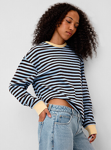 Twik Brown Contrasting trim loose organic cotton T-shirt for women