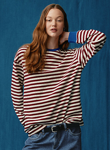 Loose contrast-trim organic cotton T-shirt