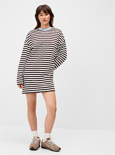 Twik Patterned Brown Contrasting collar T-shirt mini-dress for women