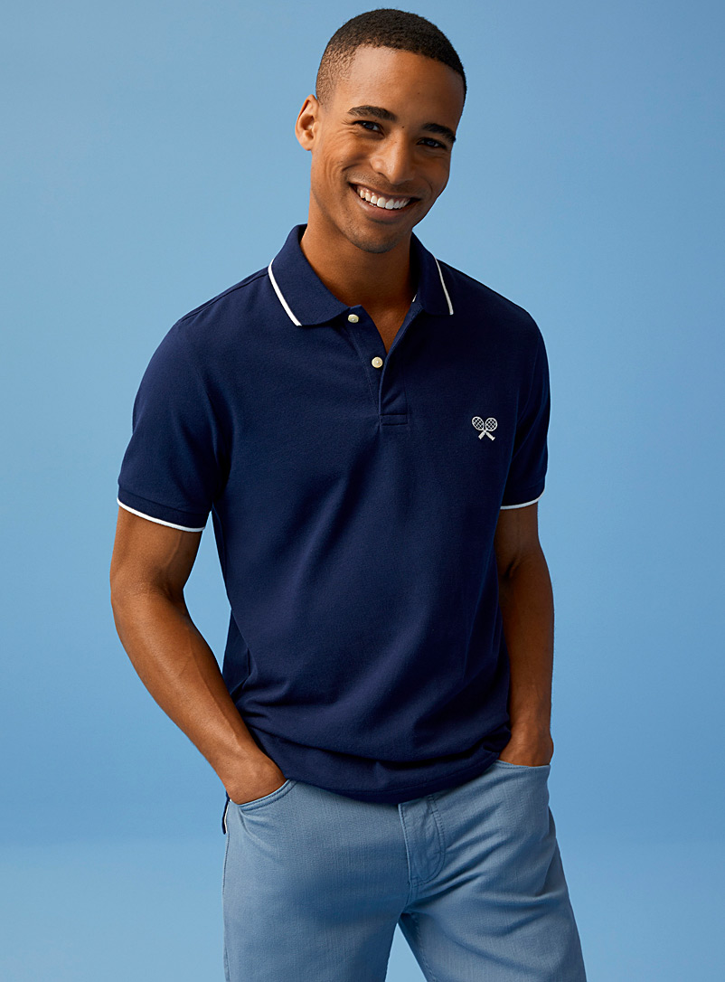 Le 31 - Men's Piqué Tennis Polo Shirt in Marine Blue, Size Medium