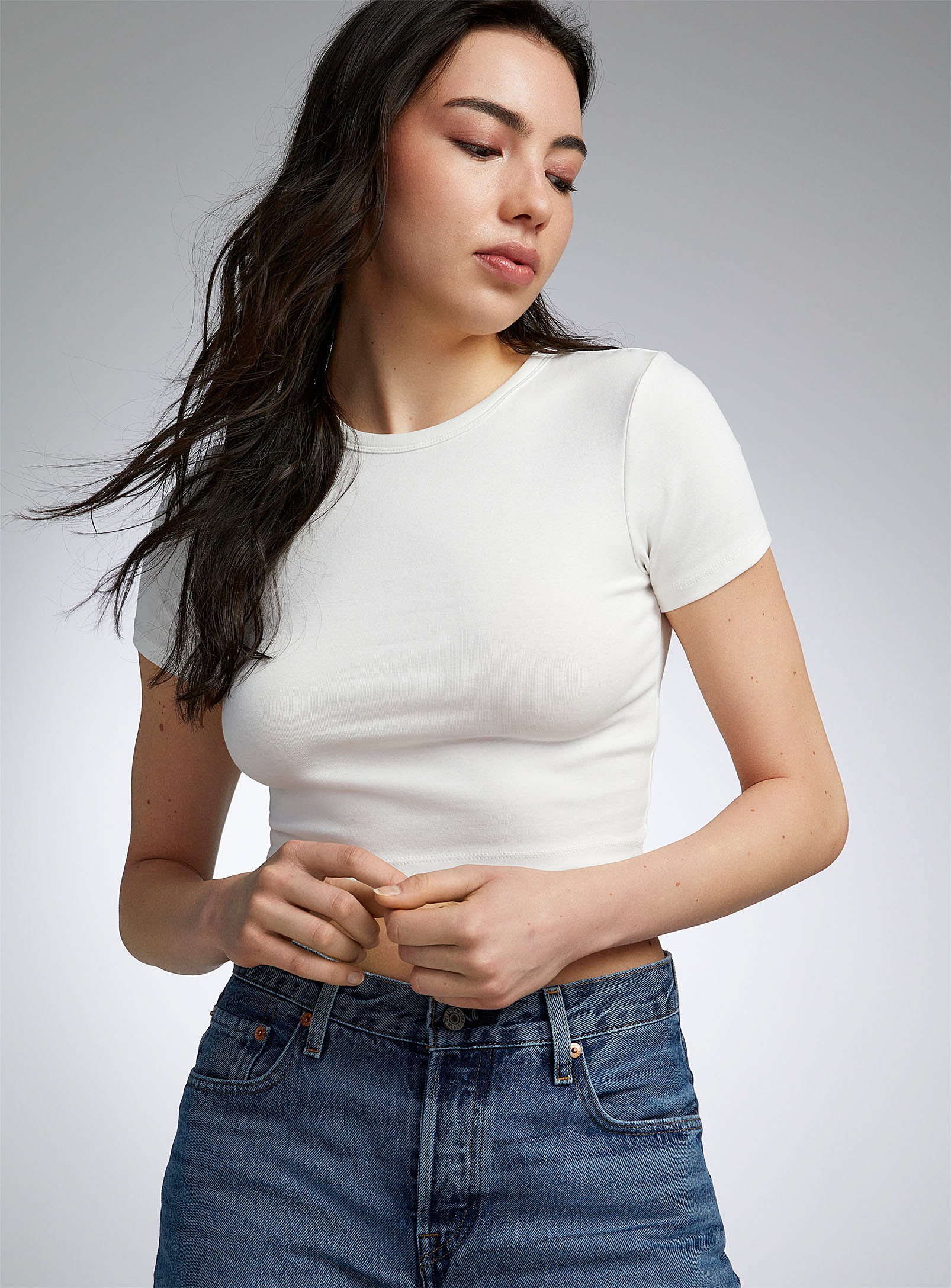 Twik Plain Mini Crew-neck T-shirt Super Slim Fit In Off White