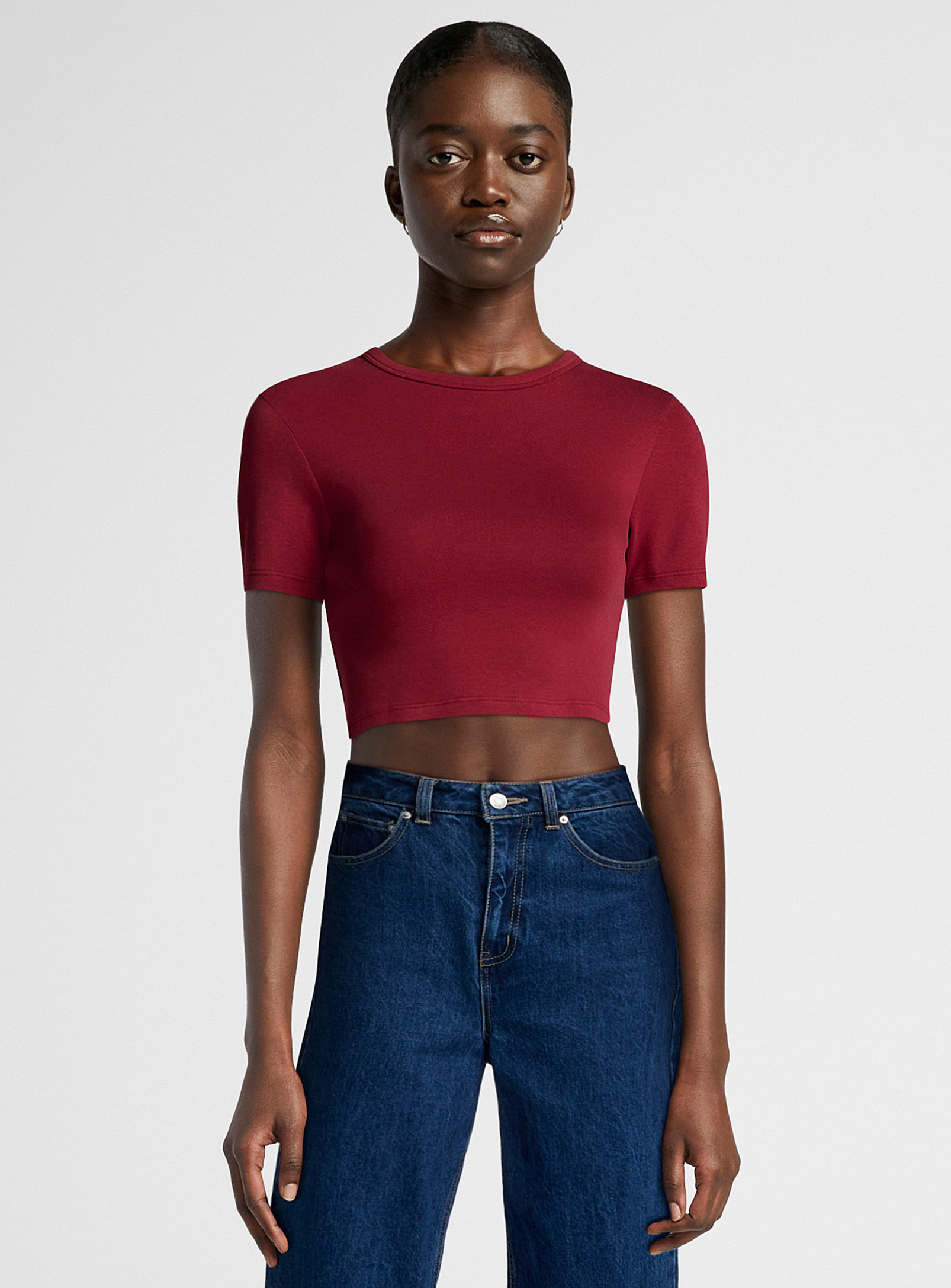 Twik Plain Mini Crew-neck T-shirt Super Slim Fit In Raspberry/cherry Red