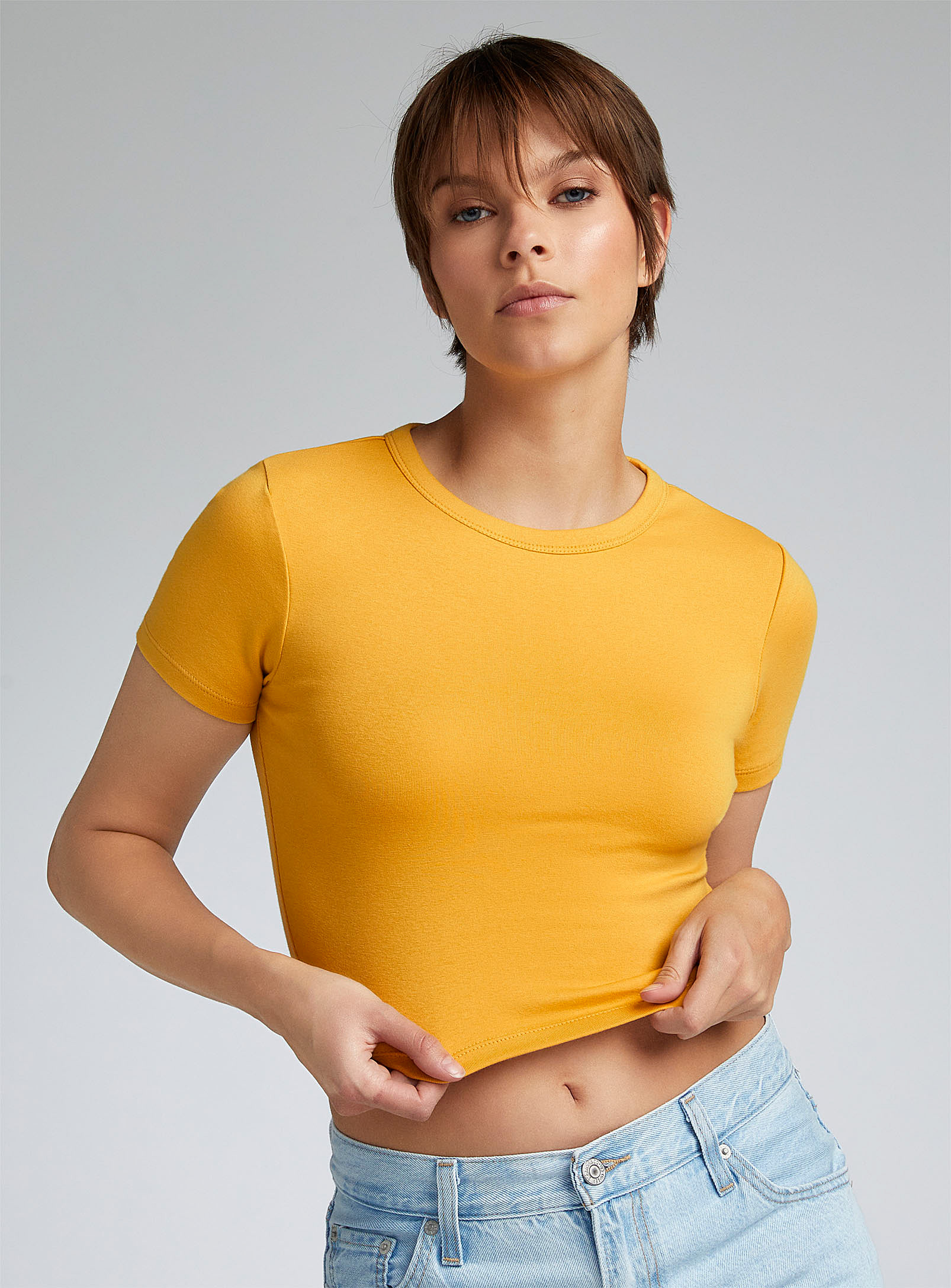 Twik Plain Mini Crew-neck T-shirt Super Slim Fit In Sunflower Yellow