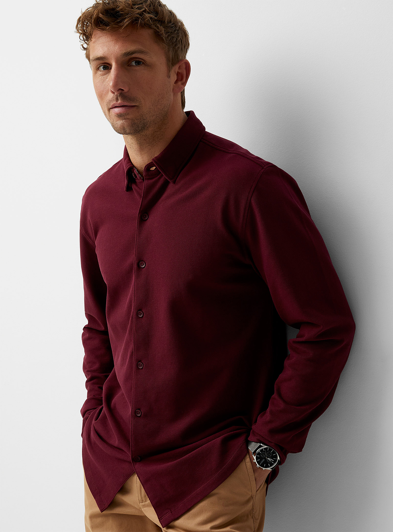 Le 31 Piqué Jersey Shirt Made with Liberty Fabric Ruby Red