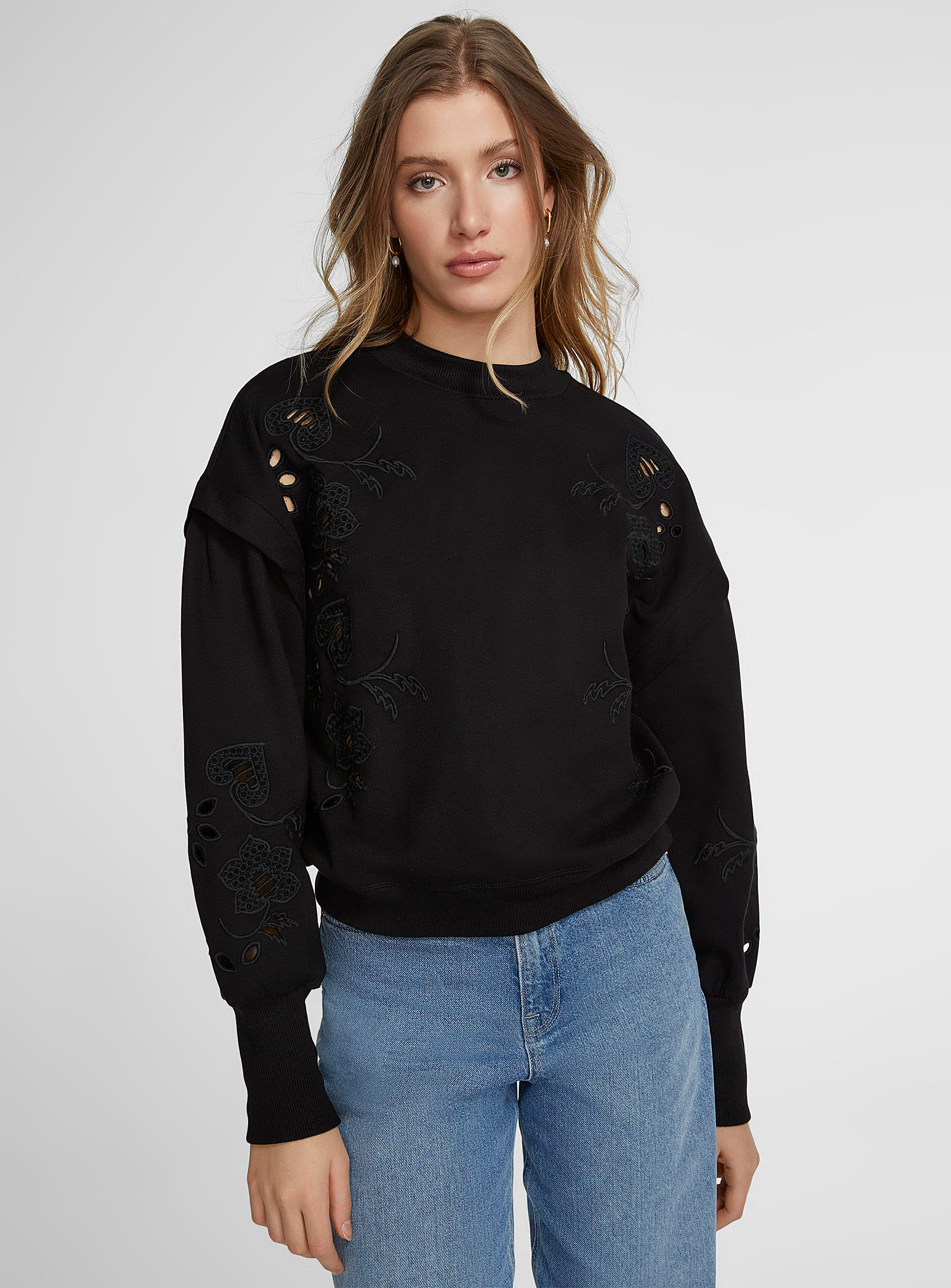 Icone Openwork Embroidered Patterns Loose Sweatshirt In Black