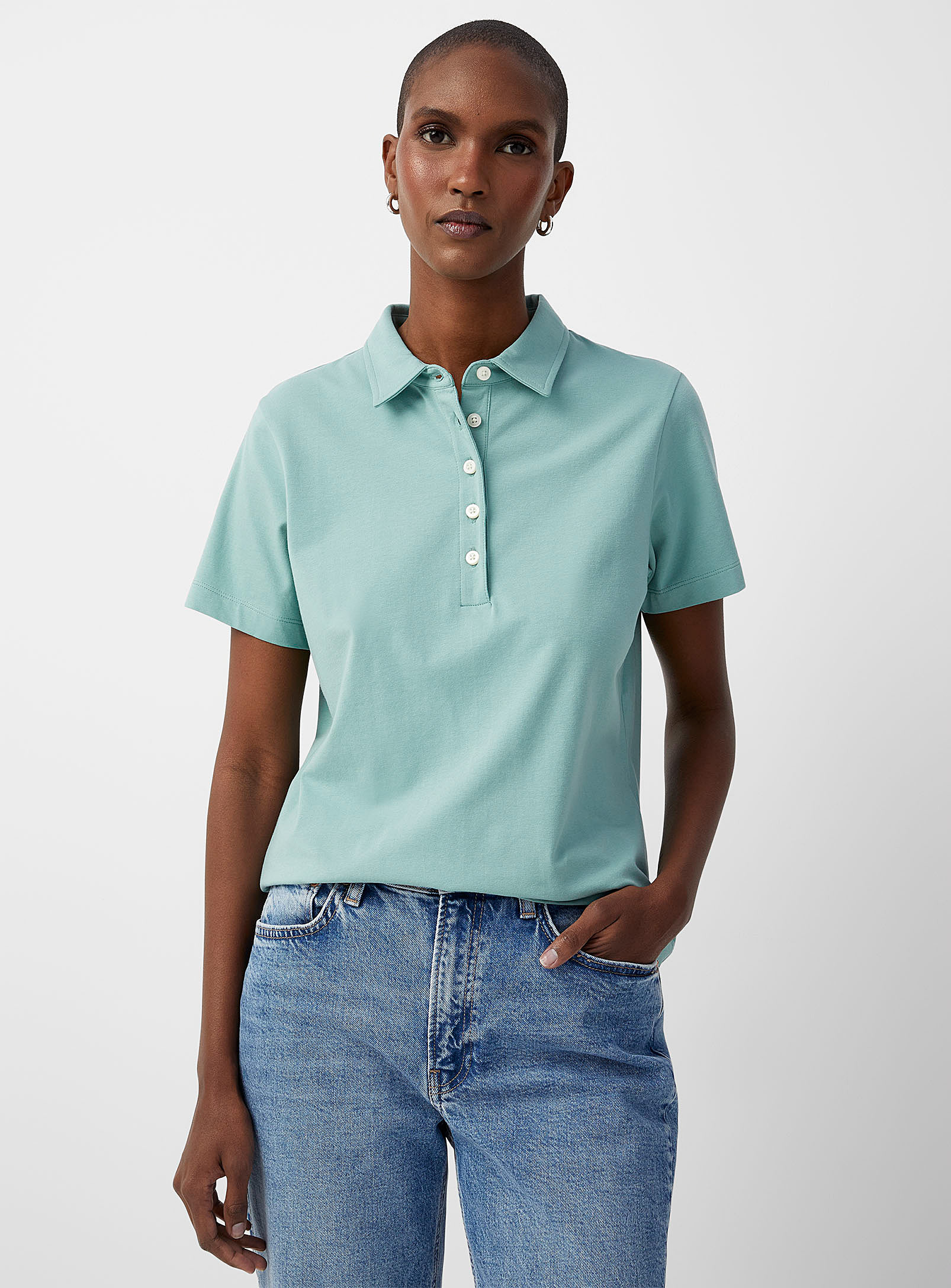 Contemporaine Solid Jersey Polo In Green