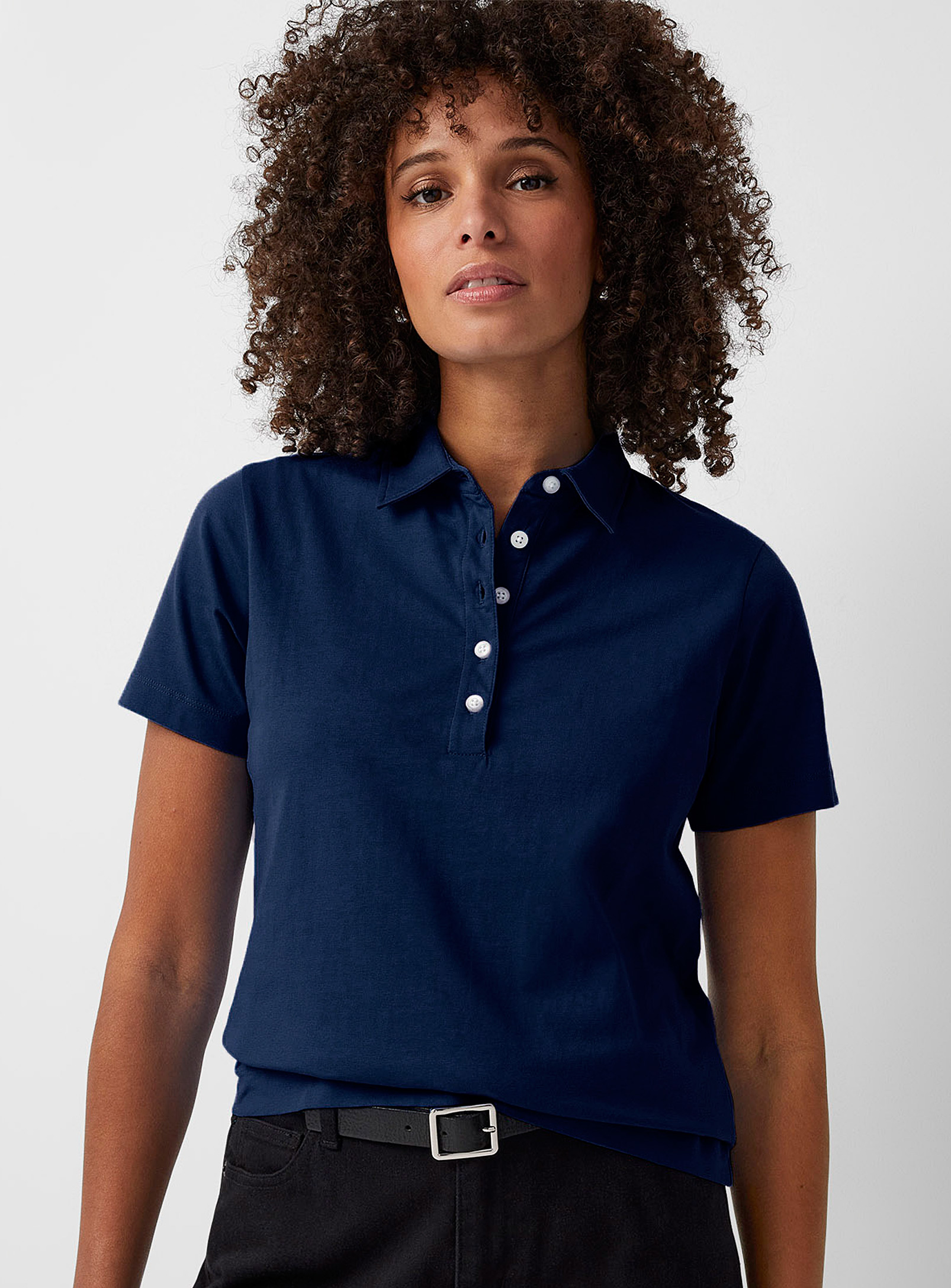 Contemporaine Solid Jersey Polo In Navy/midnight Blue