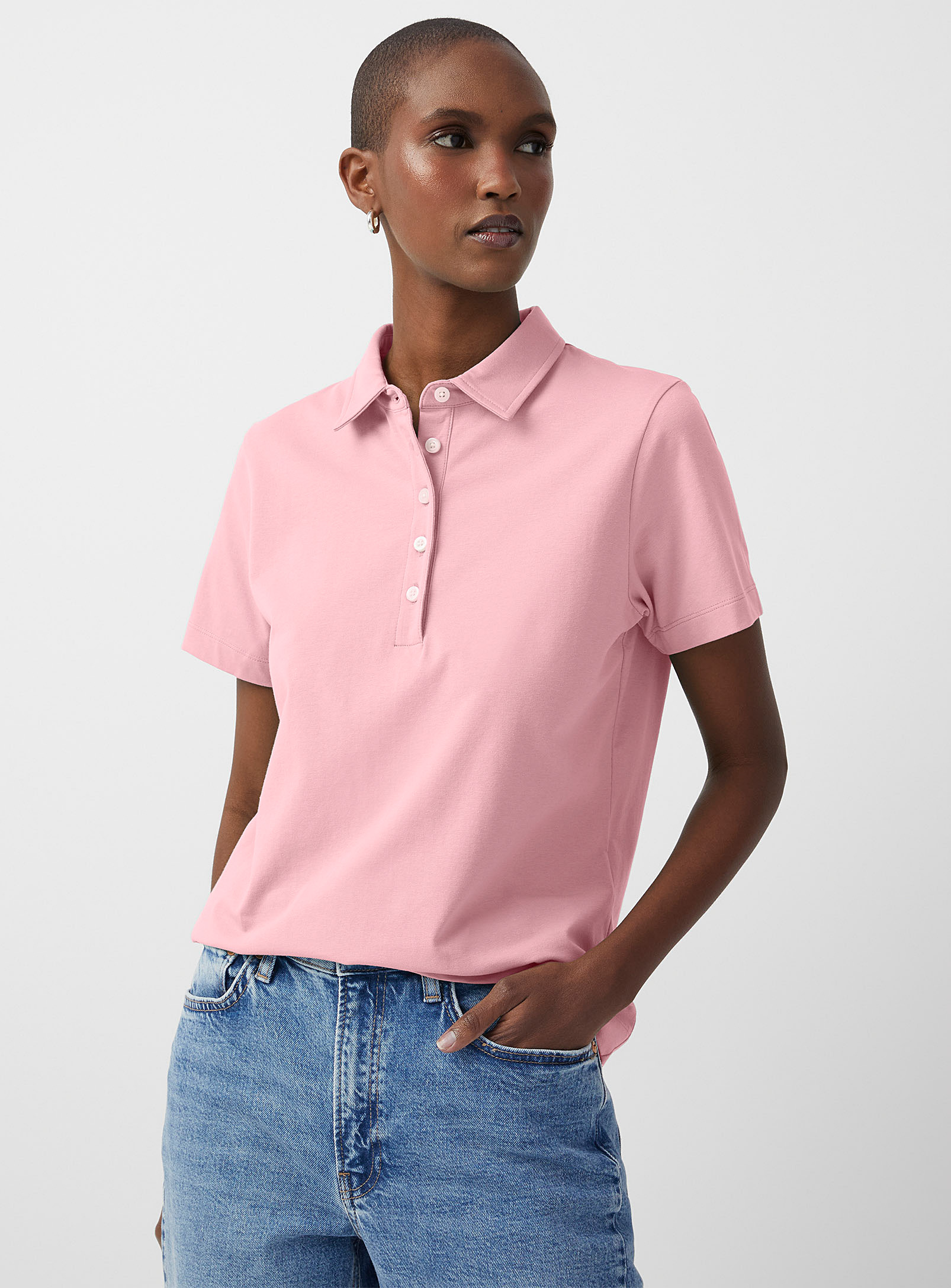 Contemporaine Solid Jersey Polo In Dusky Pink