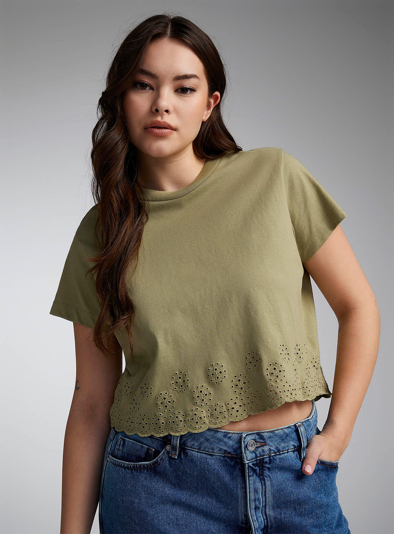 Twik Broderie Anglaise Edging Tee In Green