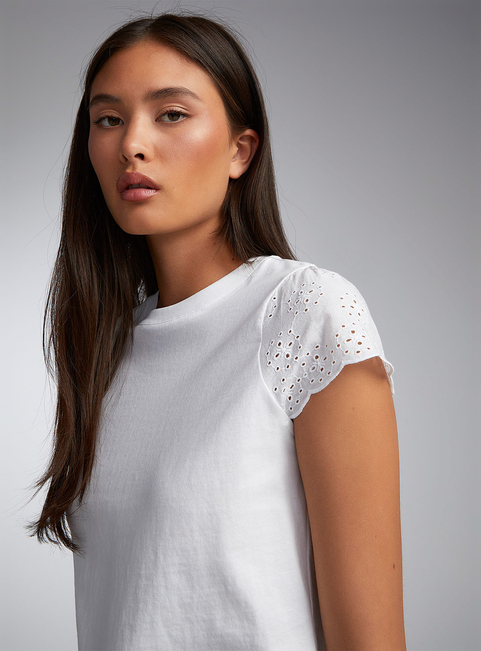 Twik Broderie Anglaise Cap-sleeve Tee In White