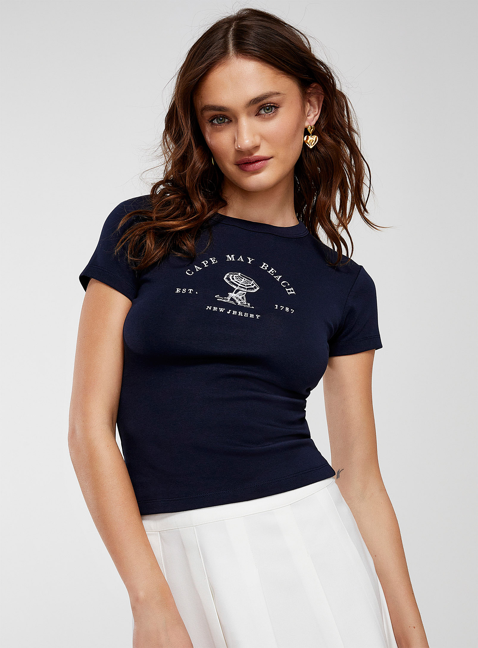 Twik Printed Mini-sleeves Crew-neck T-shirt Super Slim Fit In Navy/midnight Blue