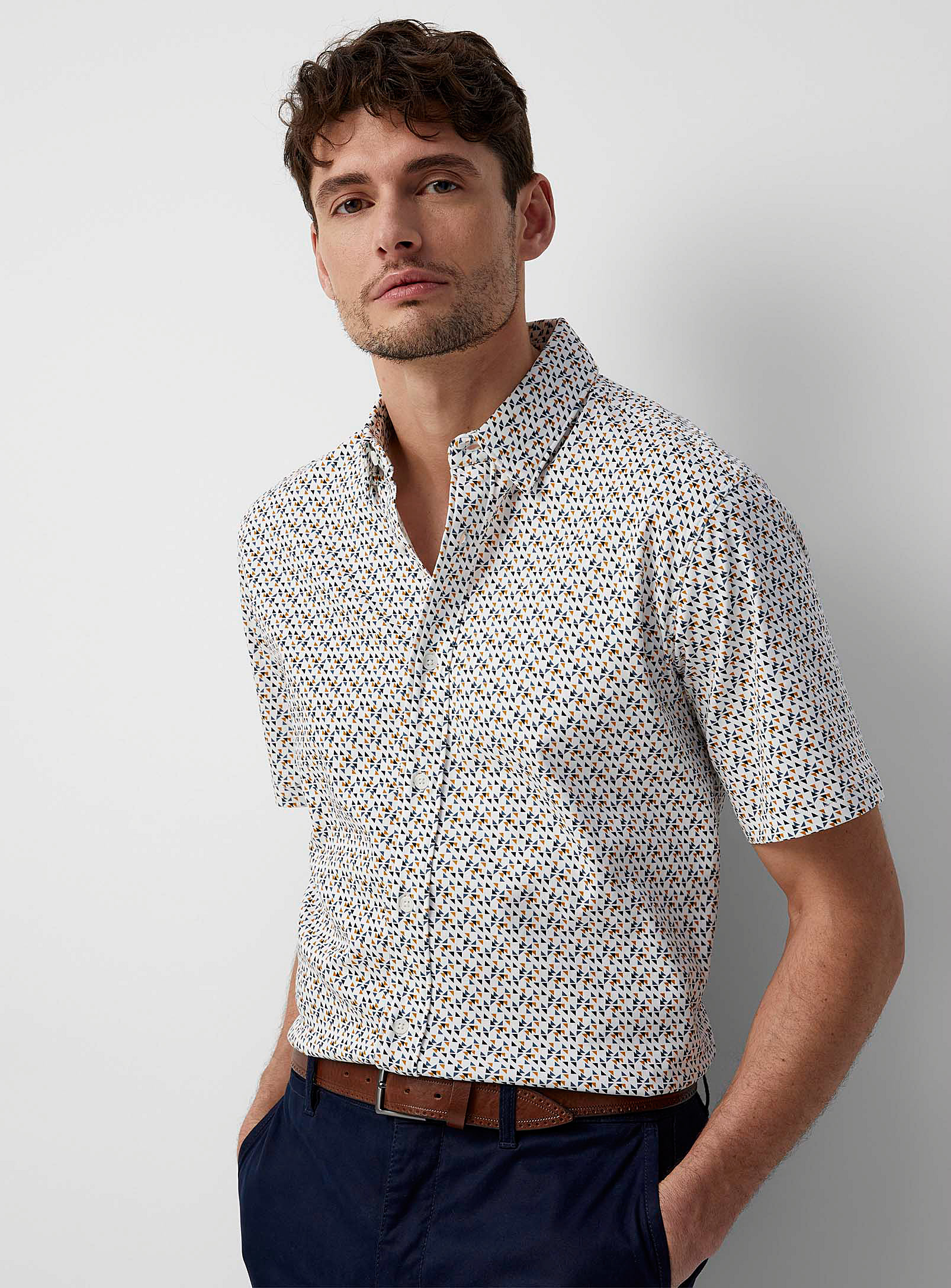 Le 31 Geometric Jersey Shirt Modern Fit In White