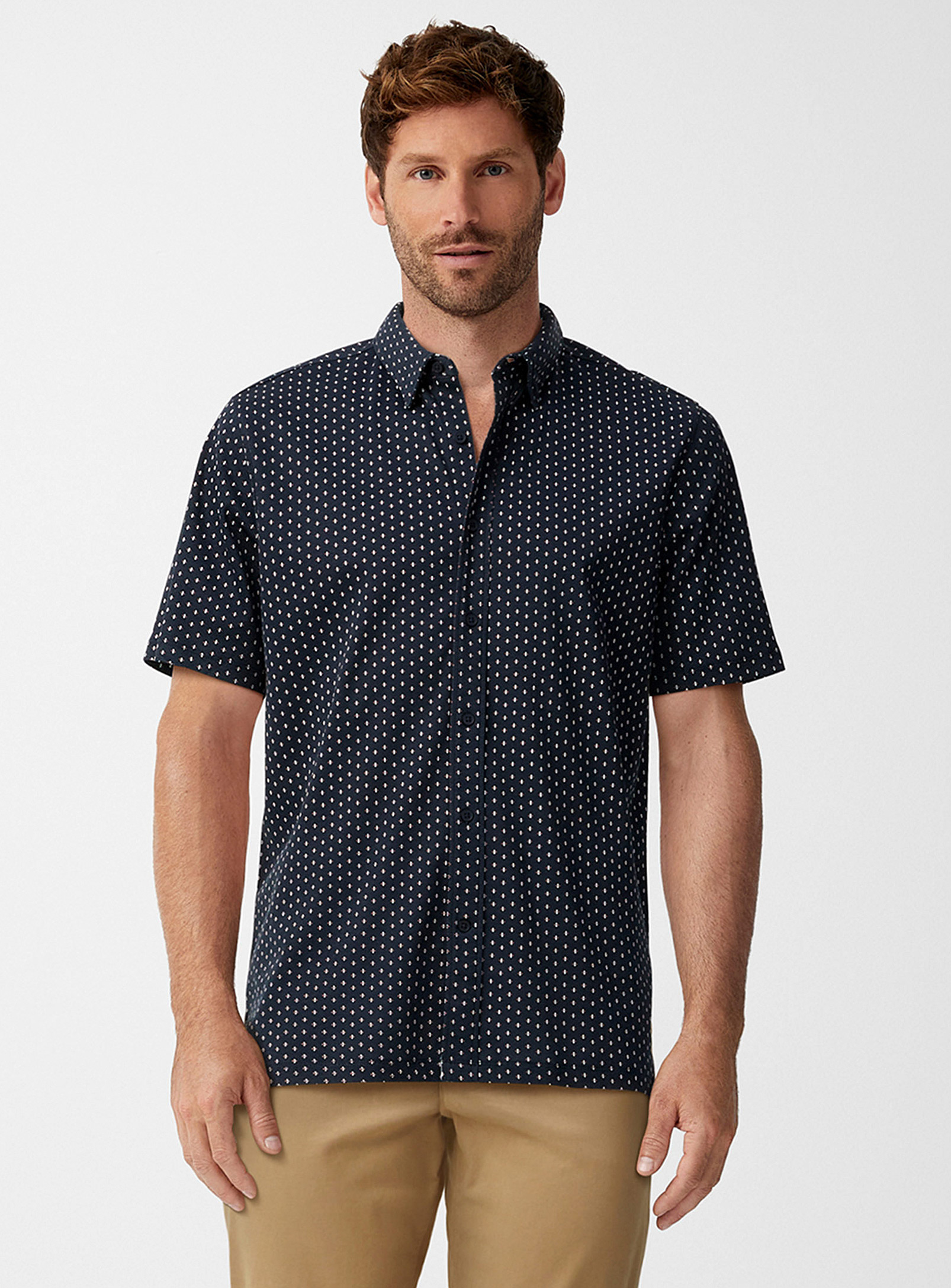 Le 31 Geometric Jersey Shirt Modern Fit In Indigo/dark Blue