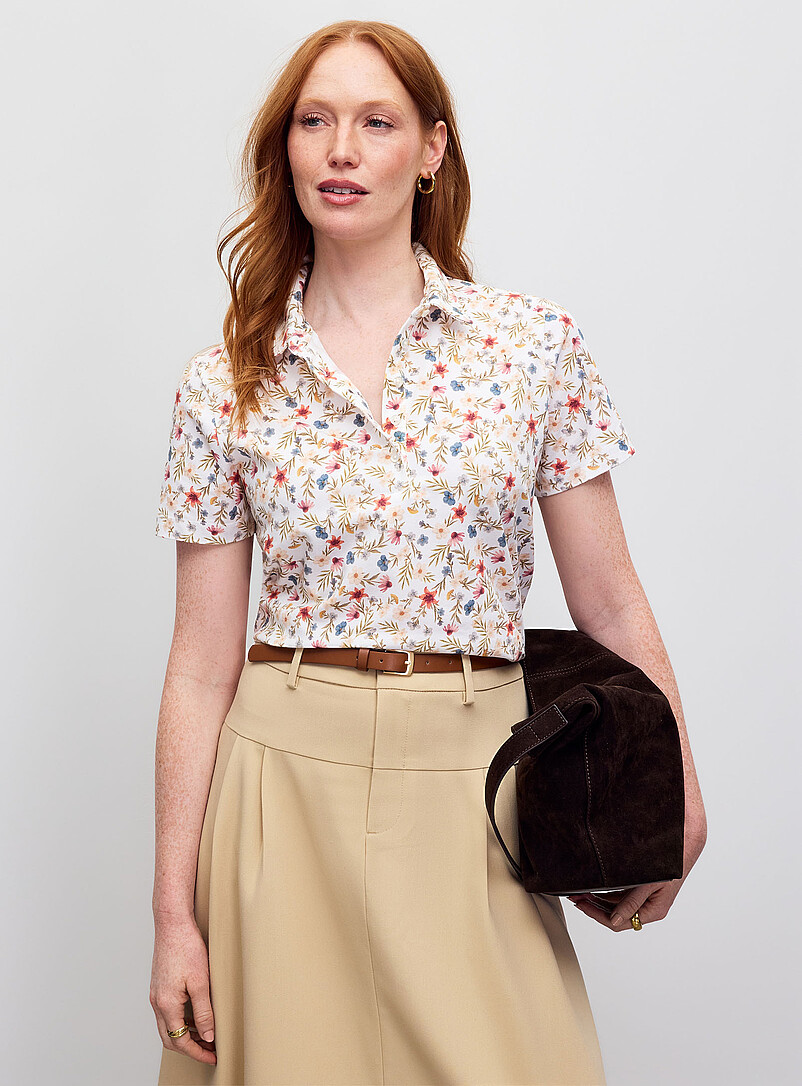 Patterned stretch jersey polo shirt product image (primary)
