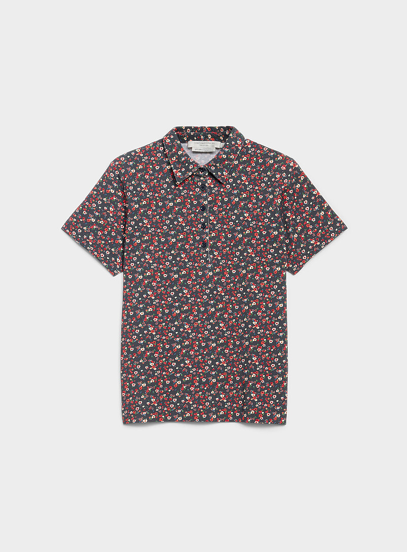 Patterned Stretch Jersey Polo Shirt