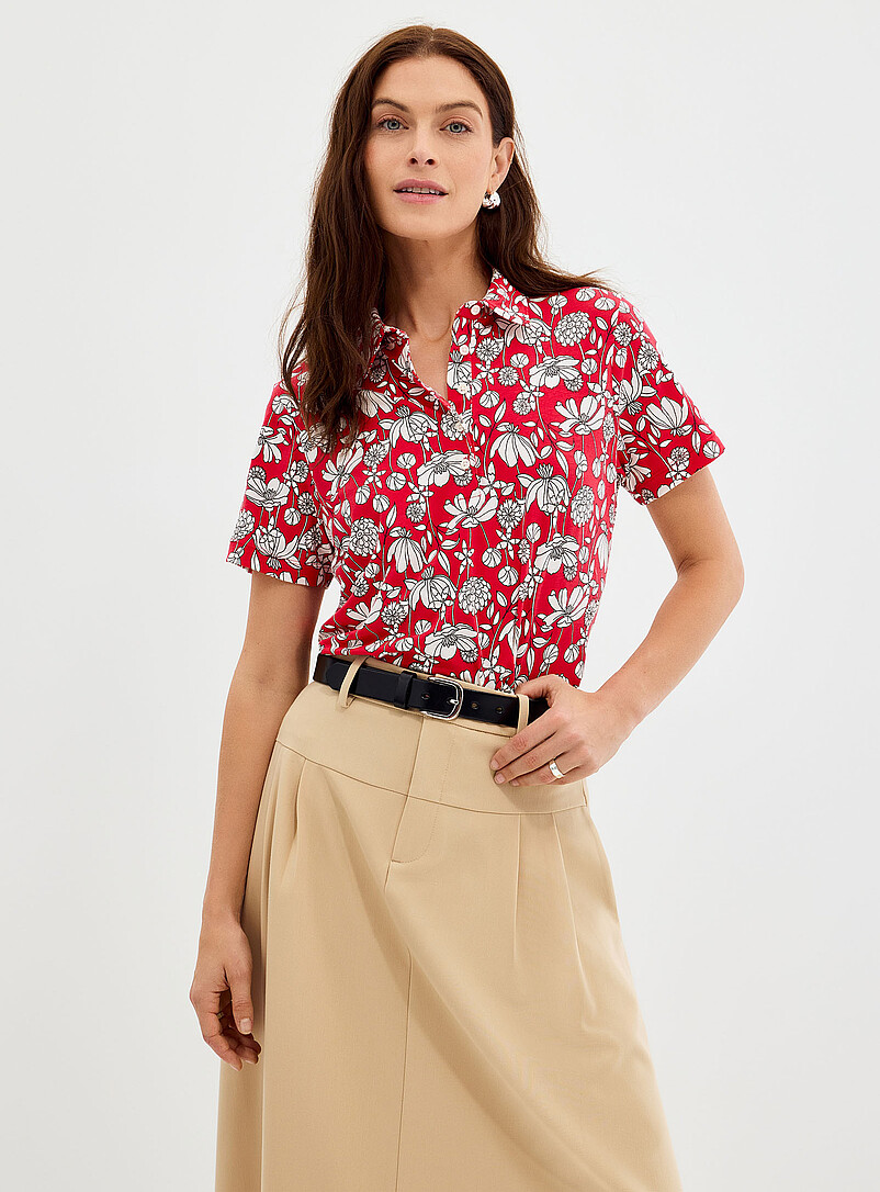 Patterned Stretch Jersey Polo Shirt