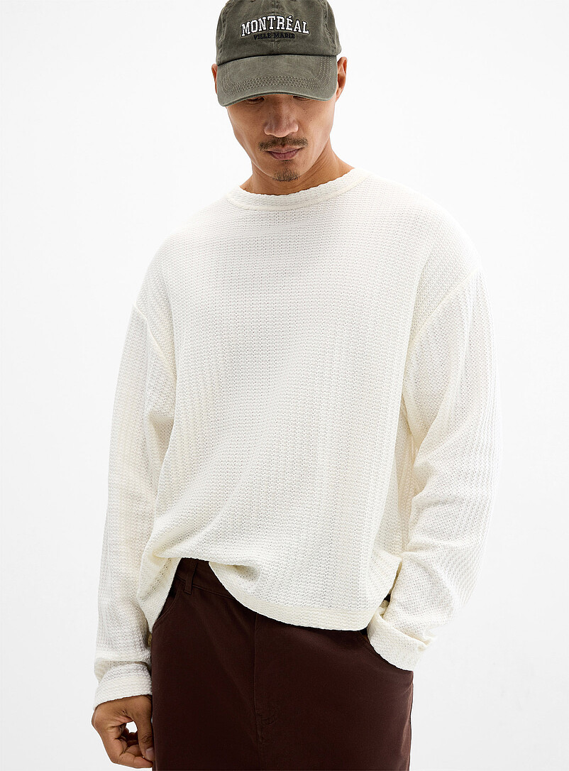 Pointelle stripe knit T-shirt Oversized fit product image (primary)