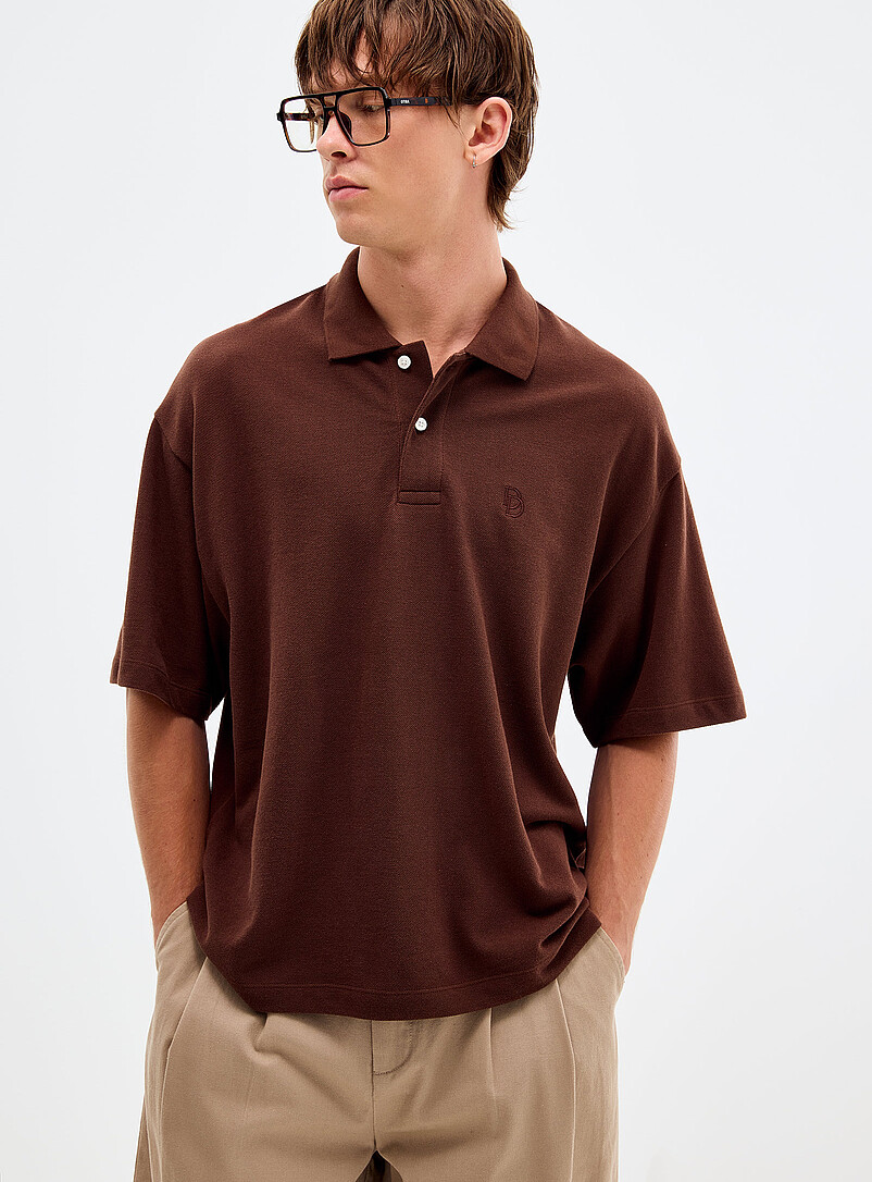 Tone-On-Tone Embroidered Logo Piqué Polo Oversized Fit