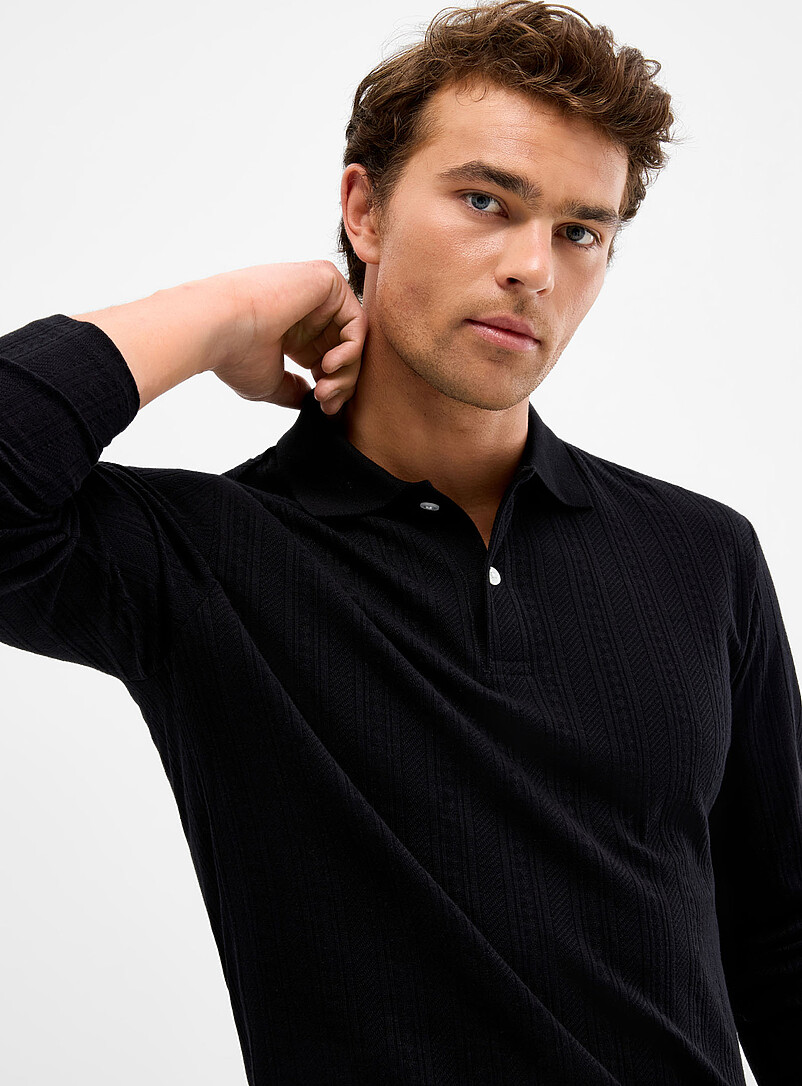 Jacquard stripe pointelle polo product image (primary)
