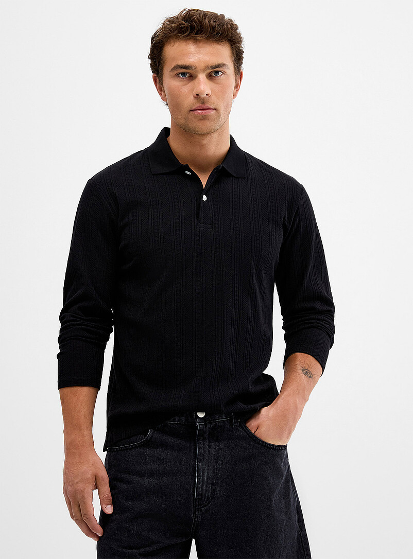 Jacquard stripe pointelle polo product image 2