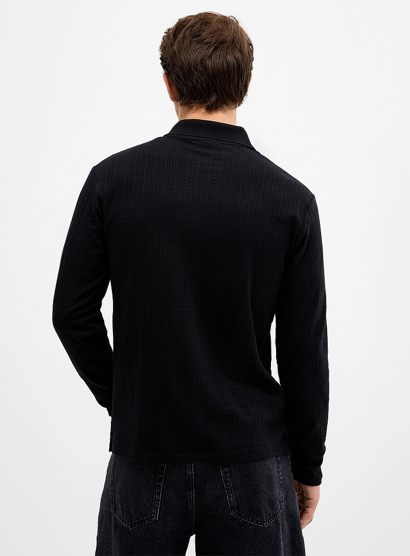 Jacquard stripe pointelle polo product image 3