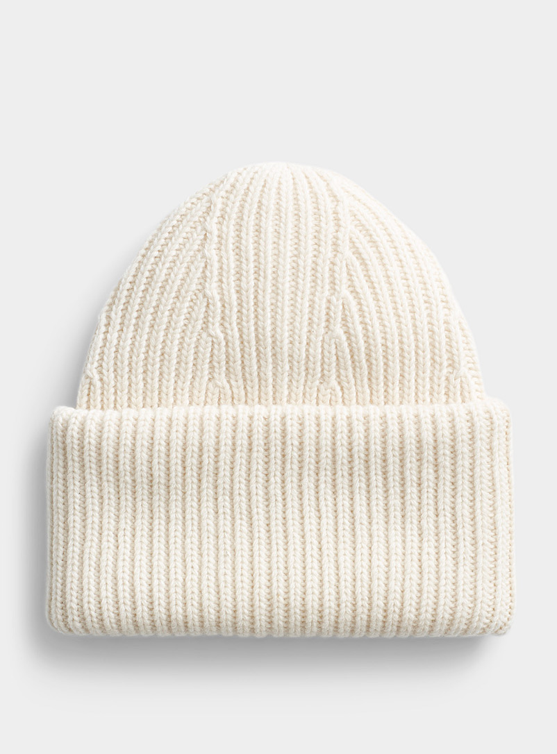 Simons Ivory White XL-cuff pure wool tuque for women