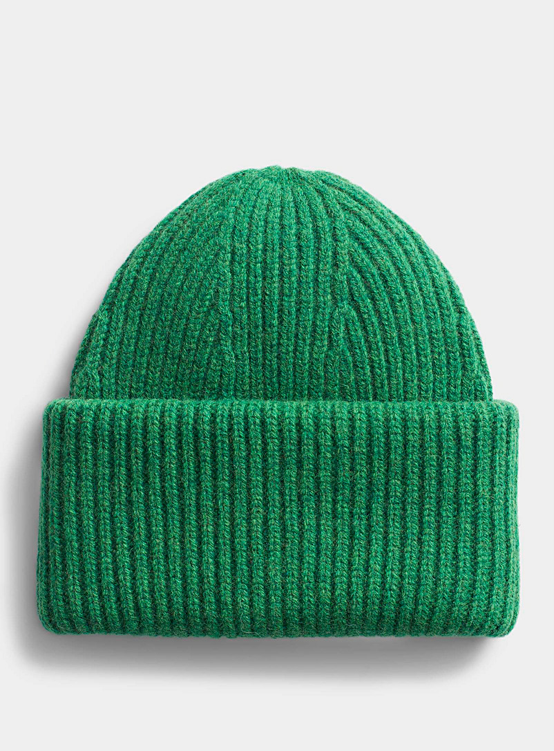 Simons Green XL-cuff pure wool tuque for women