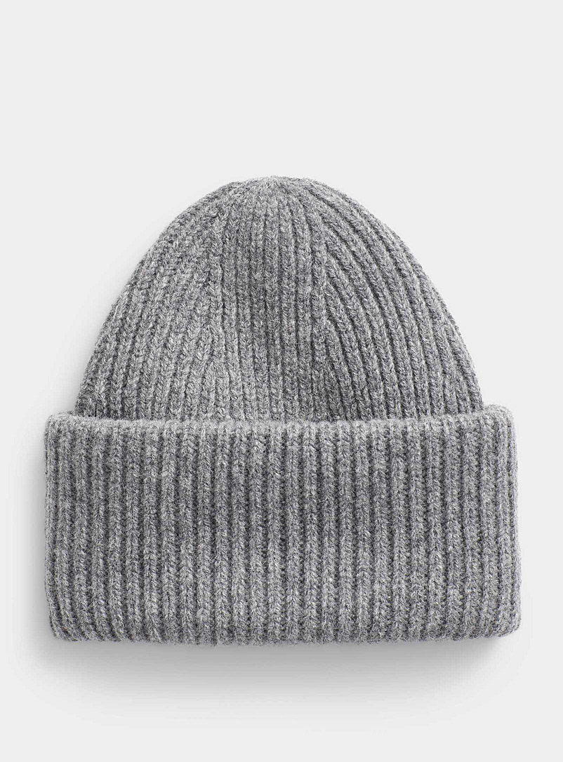 Simons Grey XL-cuff pure wool tuque for women