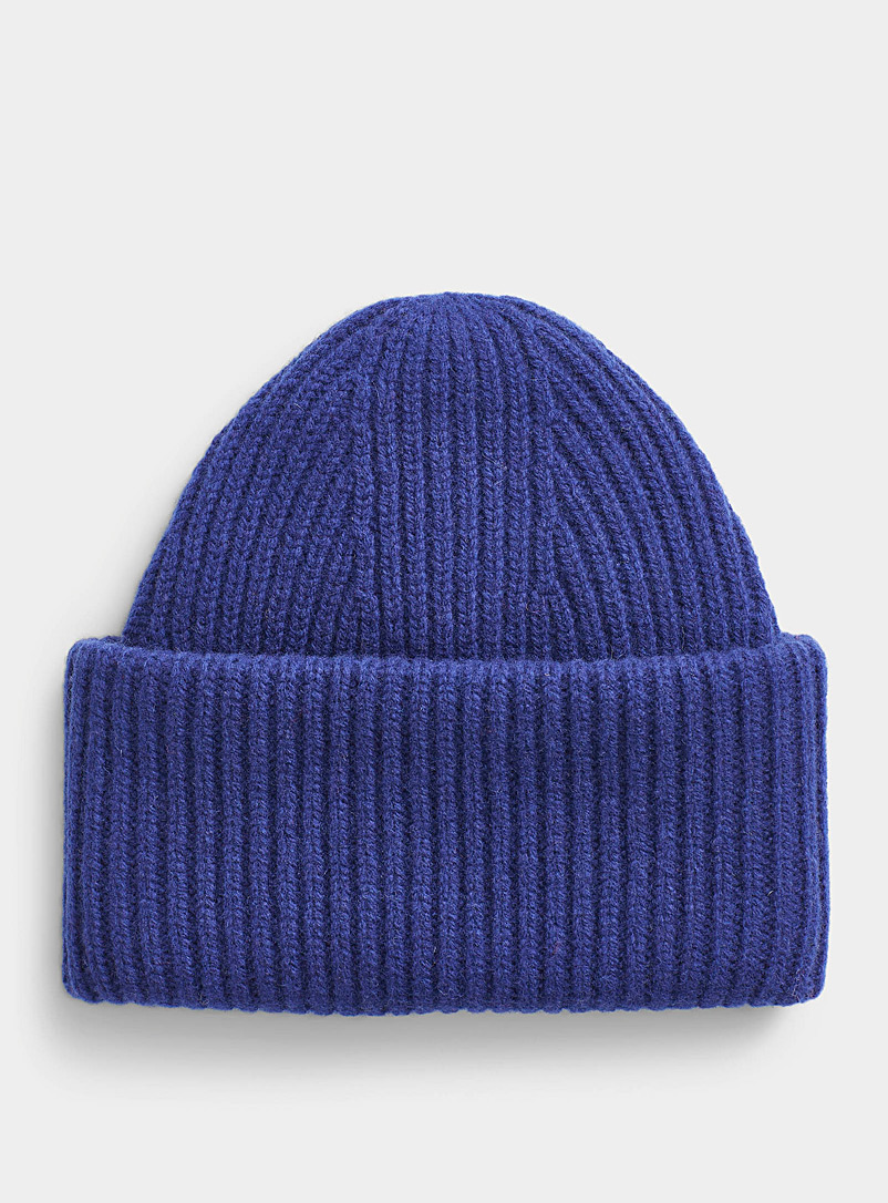 Simons Sapphire Blue XL-cuff pure wool tuque for women