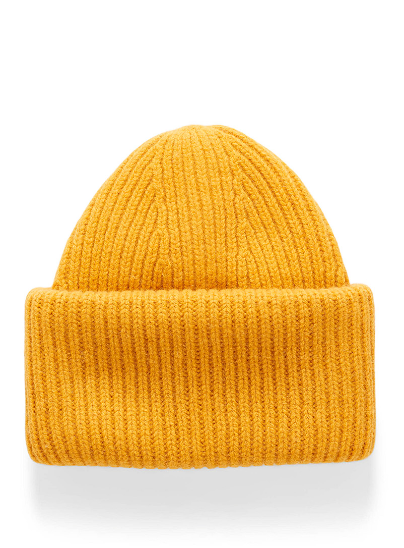 Simons Yellow Pure wool XL-cuff tuque for women