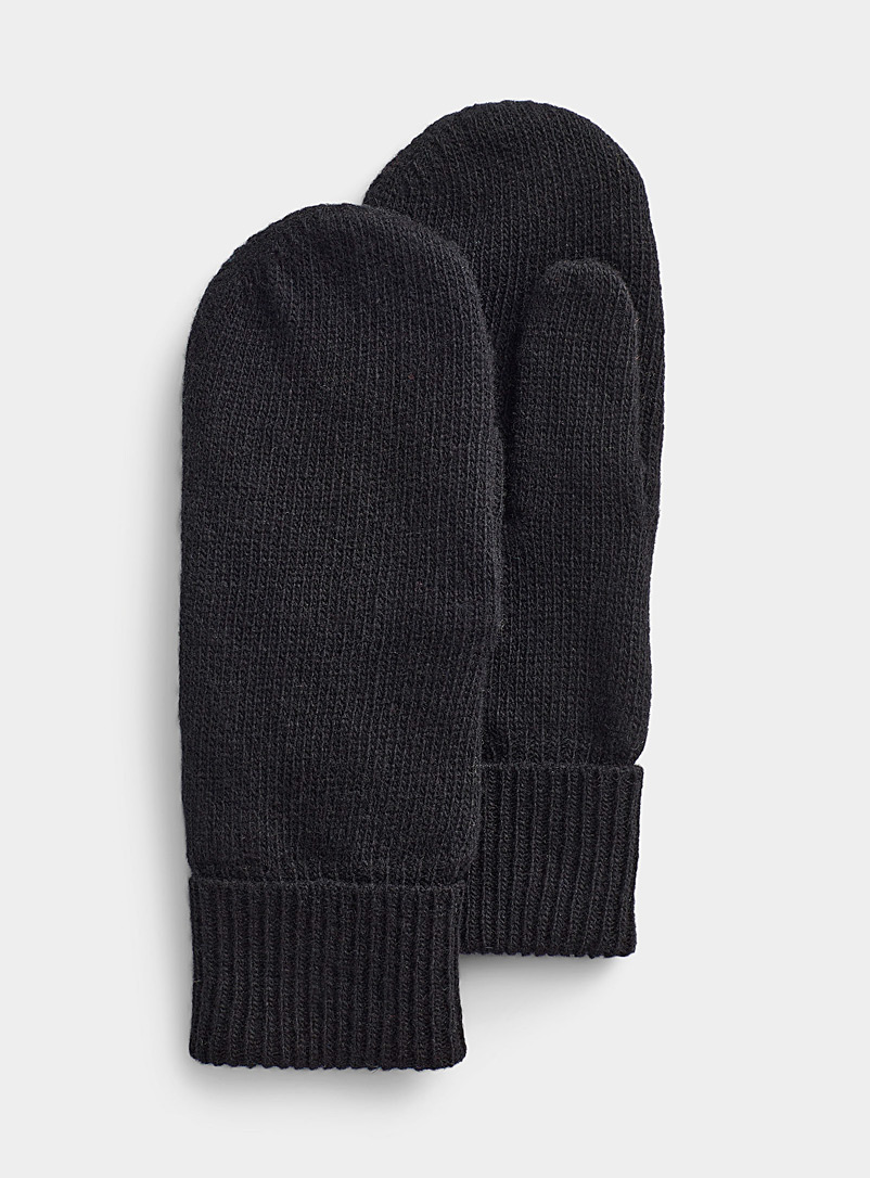 Simons Black Polar fleece-lined wool mittens for women