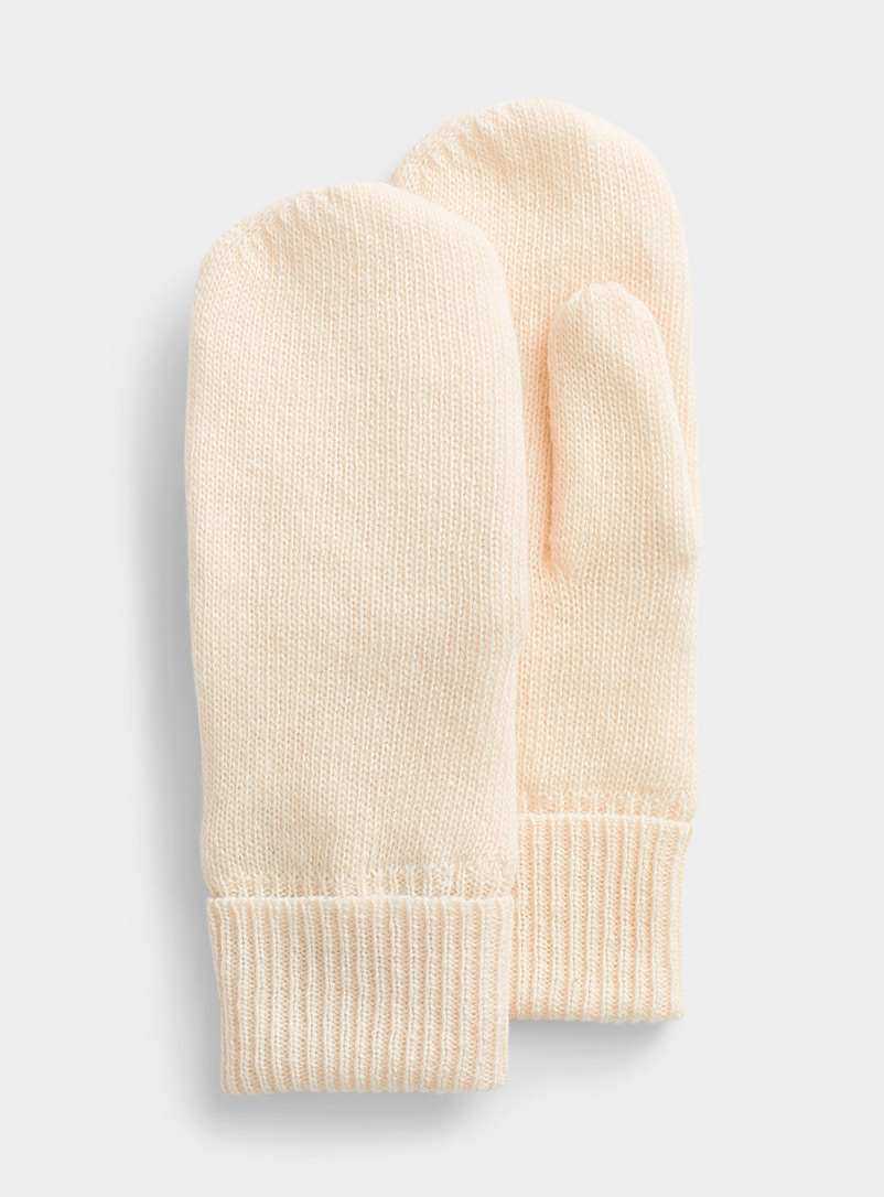 Simons Ivory White Polar fleece-lined wool mittens for women